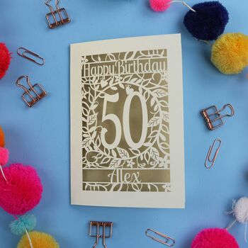 Personalised 50th Birthday Card Papercut Flower Design, 4 of 8