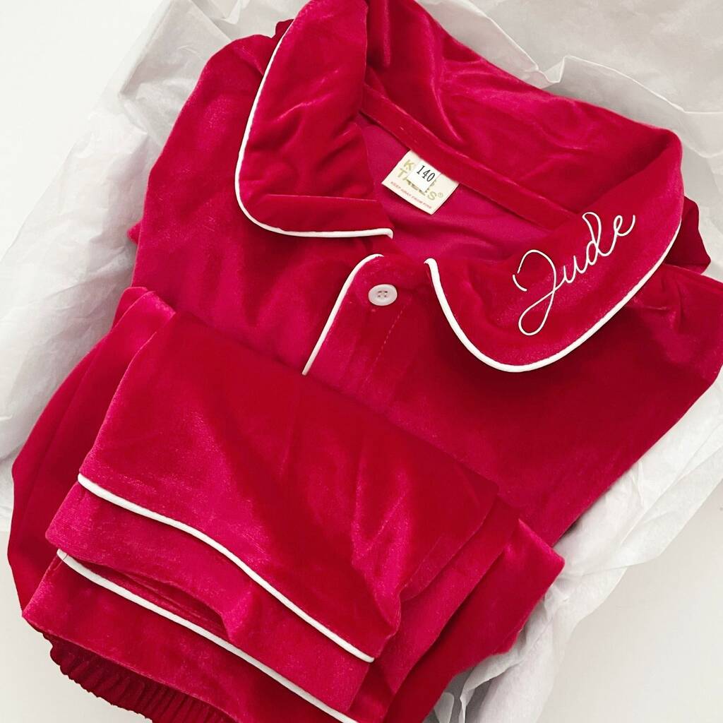 Personalised Luxury Velvet Children's Christmas Pyjamas By Perfect Parcels