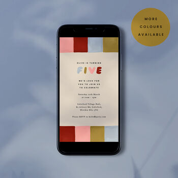 Digital Download Birthday Party Invite With Striped Border, 5 of 6