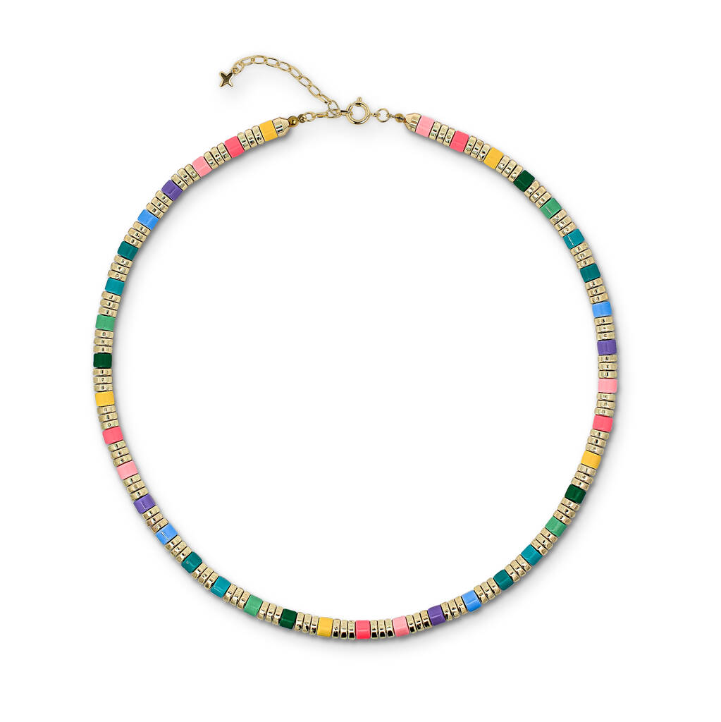Pastel Rainbow And Gold Tone Metal Beaded Necklace, 1 of 1