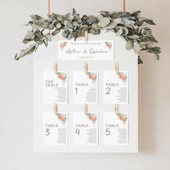 Wedding Seating Plan Cards Peach Pink Floral, 6 of 7