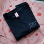 Personalised Love Heart Hand Embroidered Navy T Shirt, thumbnail 3 of 10