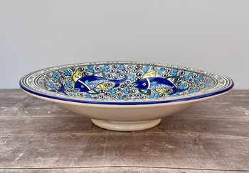 Dark Blue Fish Patterned Bowl With Flat Rim, 38cm, 4 of 4
