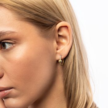 Hoop Heart Pave Sterling Silver Earrings, 3 of 12