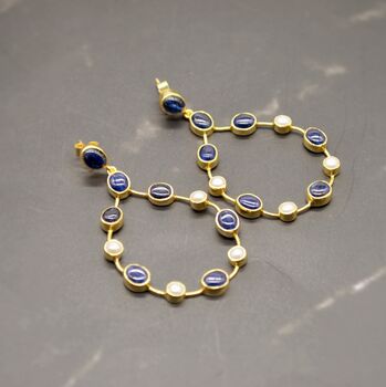 Blue Sapphire And Pearl Hoop Earrings, 2 of 12