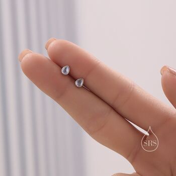 Extra Tiny Moonstone Droplet Screw Back Earrings, 5 of 12