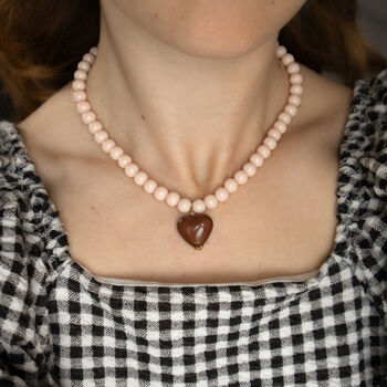 Cream Bead And Chocolate Heart Necklace, 3 of 6