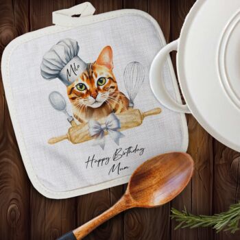 Personalised Cat In Chef Hat Gift Pot Holder / Grab, 3 of 9