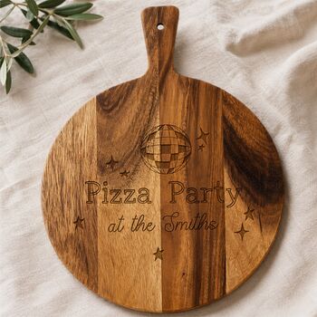 Personalised Acacia Pizza Party Pizza Chopping Board, 2 of 2