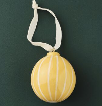Yellow Sripe Hand Painted Modern Bauble, 2 of 3