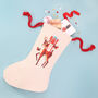 Retro Reindeer Linen Christmas Stocking, thumbnail 1 of 5