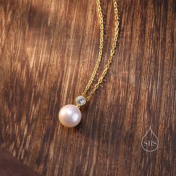 Natural Pearl And Cz Bezel Necklace In Sterling Silver, 3 of 10