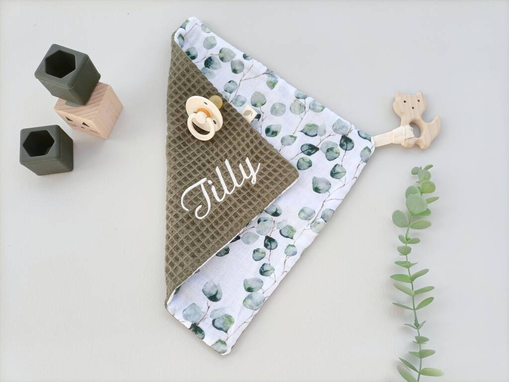 Personalised Organic Muslin Baby Comforter And Teether By Bambamboo Baby