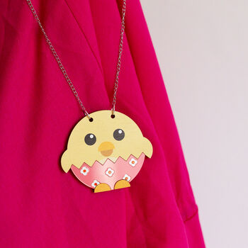 Cute Chick Wood And Acrylic Statement Necklace, 4 of 4