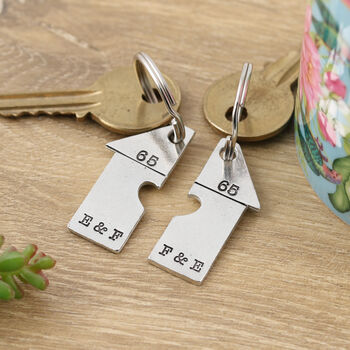 New Home Gift House Shaped Pair Of Personalised Keyrings, 5 of 5