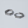 Sterling Silver Hexagonal Huggie Hoop Earrings, thumbnail 4 of 9