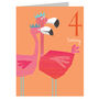Mini Flamingos 4th Birthday Card, thumbnail 2 of 4