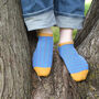 Block Stripe Aqua And Dash Blue Men's Trainer Socks, thumbnail 2 of 7