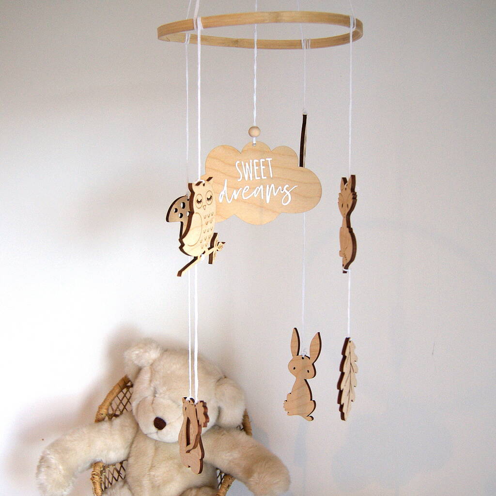 Whimsical Woodland Personalised Wooden Nursery Mobile By The