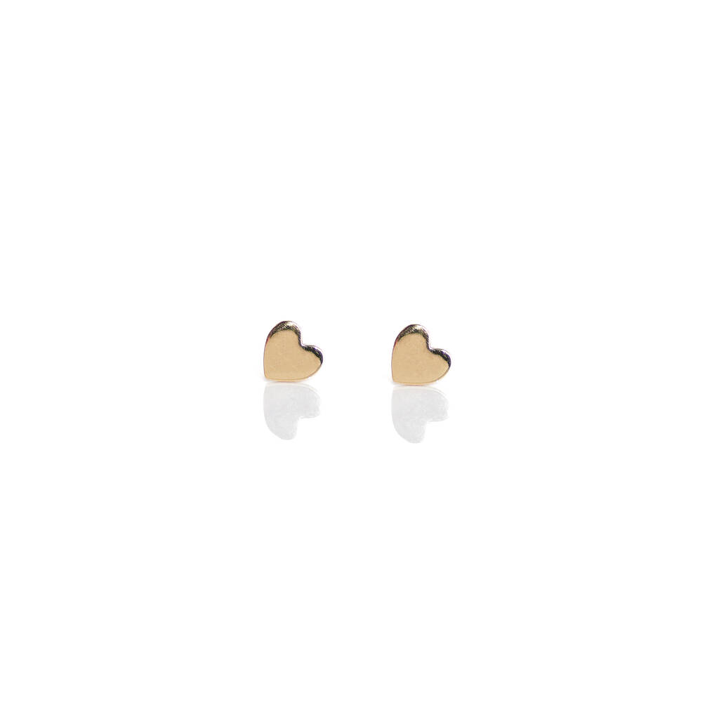 Solid 9ct Gold Heart Stud Earrings By Lavey London