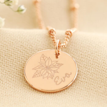 Personalised Engraved Birth Flower Disc Necklace, 4 of 11