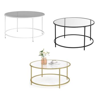 Round Coffee Table Glass Table With Steel Frame, 10 of 10