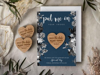 Save The Date Magnet With A Navy Blue Floral Card, 3 of 8
