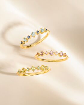 Pink Sapphire And Amethyst Stackable Half Eternity Band In Sterling Silver And Gold, 5 of 12