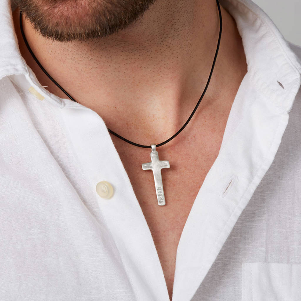 Wooden Cross Necklace Leather Cord For Men - Rosarycard.net