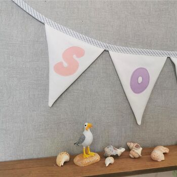 Summer House Bunting Flags, Pastel Rainbow Fabric Bunting, Personalised Name Banner For Child's Bedroom, Decorative Garland, 8 of 9