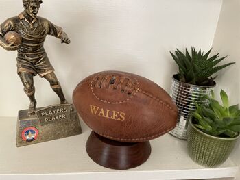 Mini Wales Leather Rugby Ball With Stand, 5 of 5