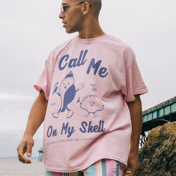 Call Me On My Shell Men's Staycation Slogan T Shirt, 2 of 4