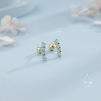 Tiny Opal Curved Bar Screw Back Earrings, 4 of 11