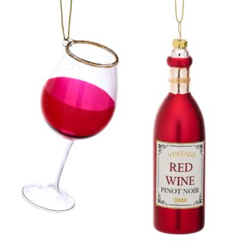 Bottle And Wine Glass Shaped Glass Bauble Set, 3 of 4
