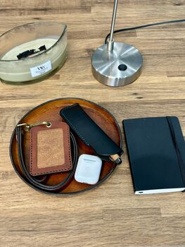 Personalised Burnt Tan Round Leather Accessory Tray, 3 of 7