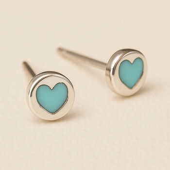 Sterling Silver Turquoise Heart Stud Earrings, 3 of 6