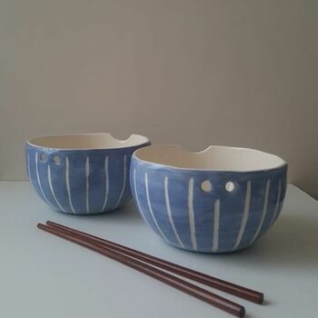 Handmade Blue Stripes Noodle Bowl, 9 of 11