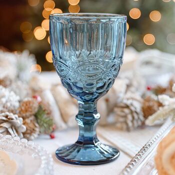 Set Of Four Sapphire Blue Glass Wine Goblets, 3 of 5