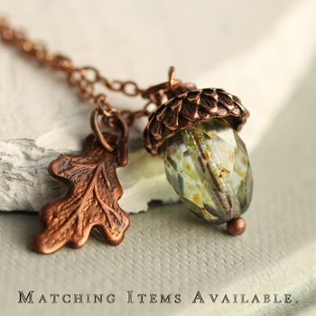 Small Speckled Green Oval Acorn Earrings, 9 of 10