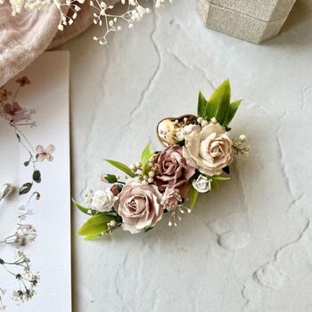 Dusty Rose And Blush Pink Floral Hair Clip, 3 of 9