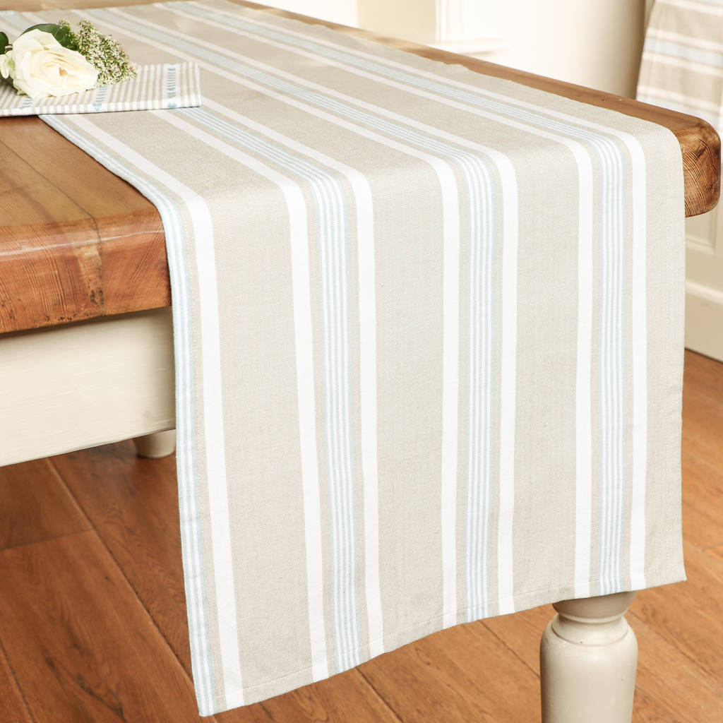 millstone blue stripe fabric table runner by dibor