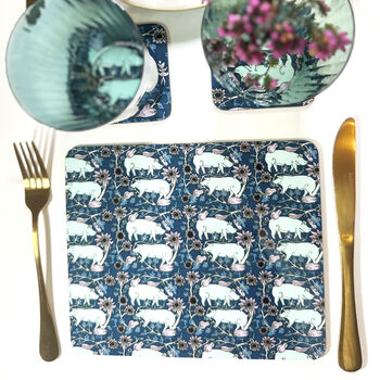 The Blue Country Pig Set Of Four Placemats, 3 of 3