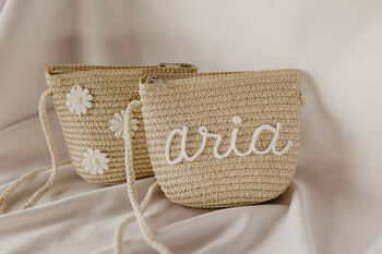Girls Personalised Reversible Daisy Straw Bag, 2 of 6