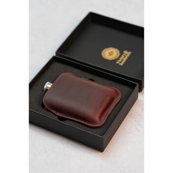 Burgundy Leather Cased Hip Flask 6oz Stainless Steel, 4 of 12