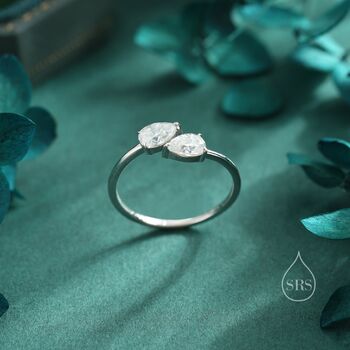 Sterling Silver Toi Et Moi Pear Cut Moissanite Open Ring, 4 of 12