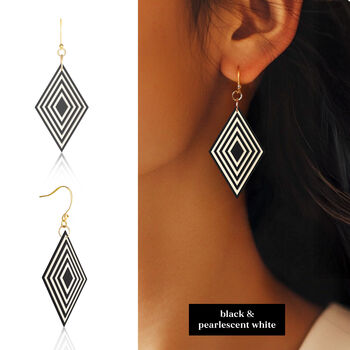 Layered Diamond Shaped Earrings • Gold Plated Sterling Silver Hooks • Available In Four Colours, 3 of 7