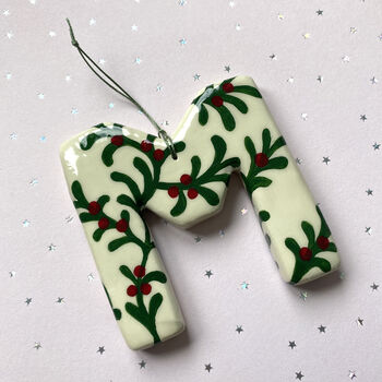 Personalised Handmade Clay Hanging Letter With Hand Painted Berry Design, 2 of 4