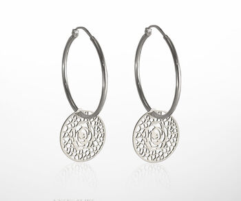 Rose Hoop Earrings In Sterling Silver, 2 of 3