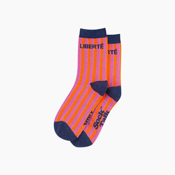 Liberte Stripes Combed Cotton Glitter Socks In Pink/Blue, 3 of 4