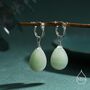 Sterling Silver Green Aventurine Jade Droplet Hoop Earrings, thumbnail 2 of 11